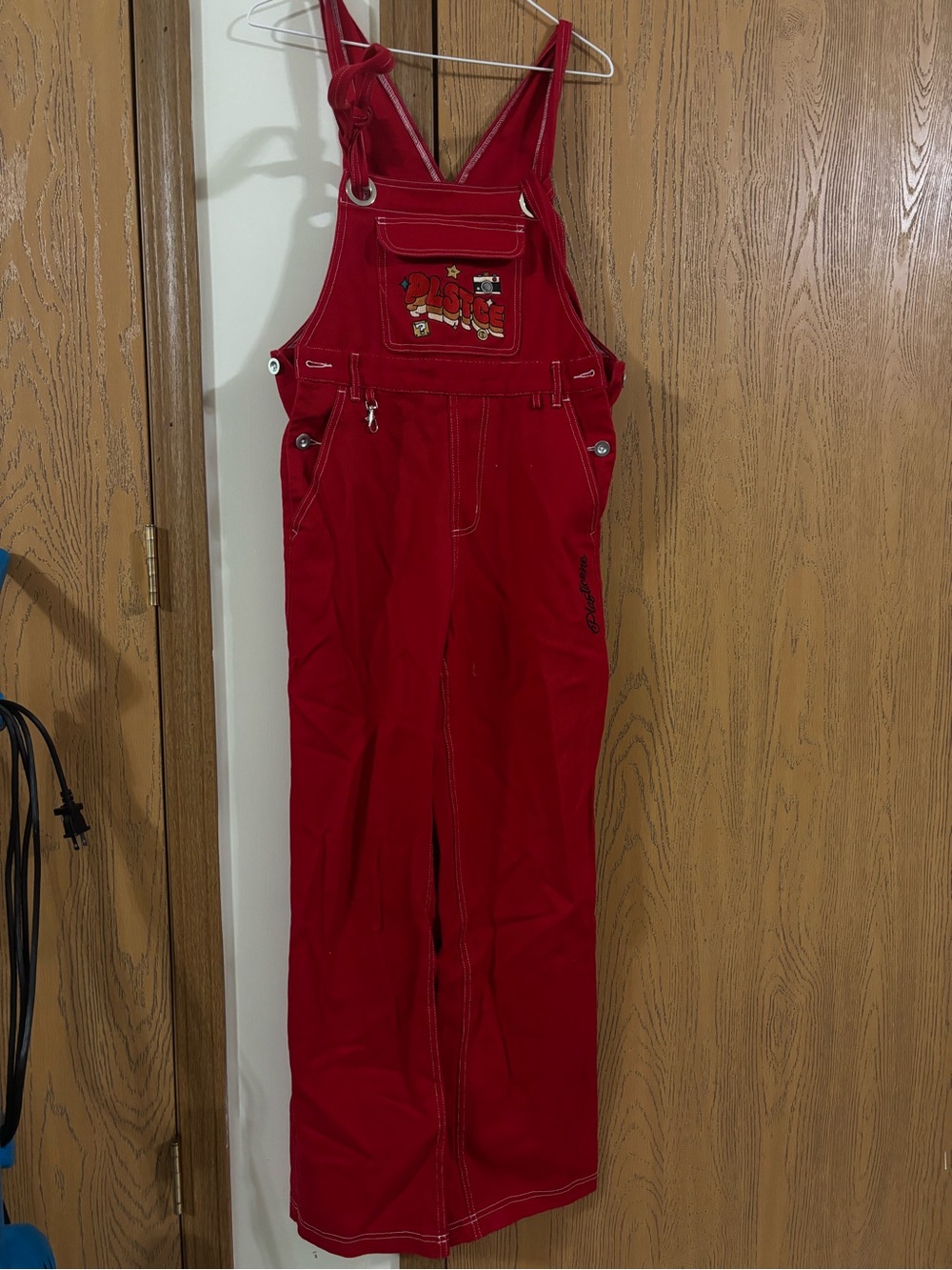 Justice Bright Red Girls' Overalls with Embroidered Front Pocket - Picture 3 of 5